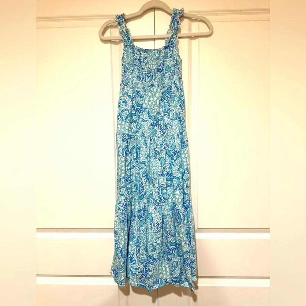 Lilly Pulitzer Blue Paisley smocked mini Hadley maxi smocked Dress girls L 8-10